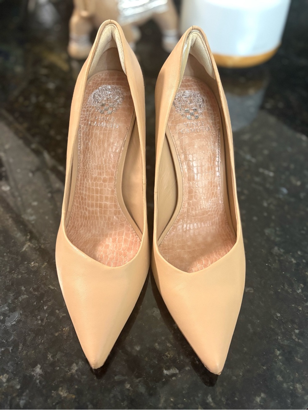 Vince Camuto Nude Pointed-Toe Leather Pumps